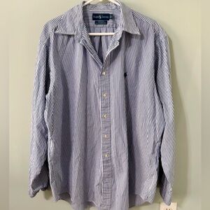 Vintage Ralph Lauren Yarmouth 100% Cotton Pinpoint Oxford Blue Stripe Shirt XL